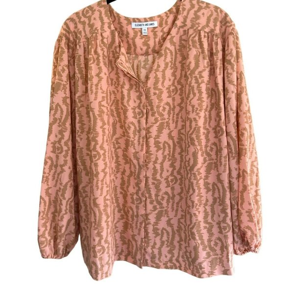 Elizabeth and James Women's Peach Beige Animal Print Blouse Size XXL Long Sleeve - Picture 1 of 4